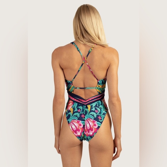 Trina Turk One Piece SwimSuit Women's Standard India Garden Plunge Neck NWT - Picture 2 of 13